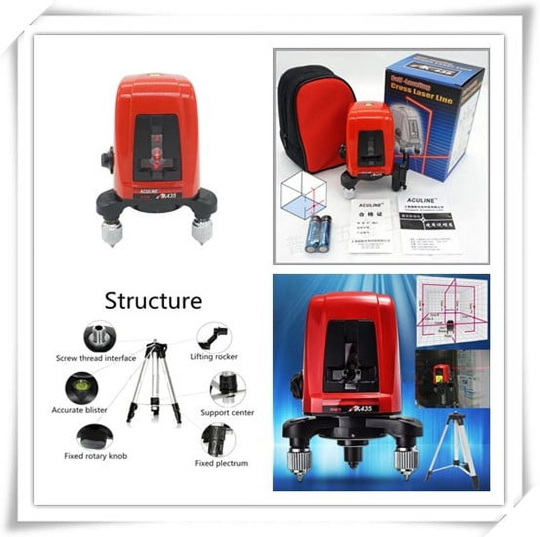AK435 360 Degree Self-Leveling Cross Laser Level 2 Line 1 Point.