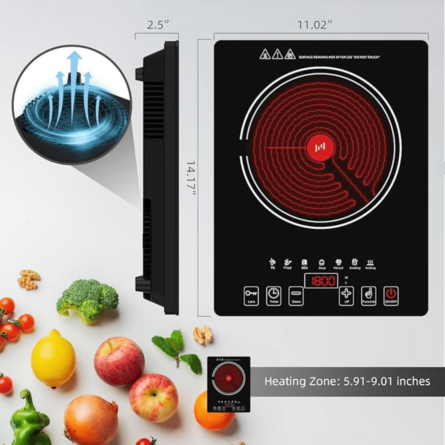 Portable Electric Cooktop 1800W Single Burner with LED Touch Screen 8 Power and 8 Temperature Levels Timer 110V-120V Hot Plate Black Bestseling
