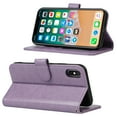 thumbnail image 3 of Flower Embossed Wallet Case for iPhone XS Max, Durable PU Leather Flip Folio Case with Card Slots Magnetic Closure Kickstand and Wrist Strap Shockproof Purse Cover for iPhone XS Max(6.5 inch),Purple, 3 of 12