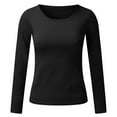 thumbnail image 3 of BKQCNKM Long Sleeve Shirts For Women Women'S Casual Soft Top Shirt Solid Color Bottoming Shirt Long Sleeve Casual Top T-Shirts Loose O-Neck Blouse Womens Blouses Fall Outfits Black L, 3 of 5
