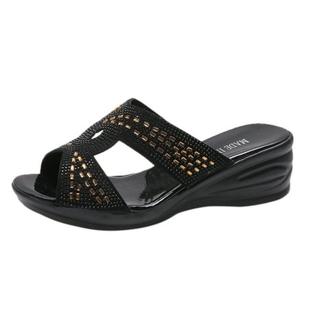 

Follure Girl women s casual shoes Women s Shoes Wedge Thick-Soled Slippers High Heels Fish Mouth Mother Sandals Black 38