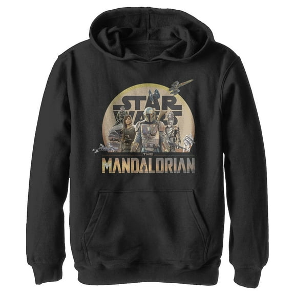 Boy's Star Wars: The Mandalorian Character Collage Pull Over Hoodie Black X Large