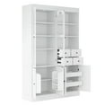 thumbnail image 2 of Freestanding Buffet with Hutch Tall Kitchen Pantry Cabinet with Drawers Glass Doors Pull Out Trays for Dining Room Living Room Storage Organizer White Shaker Style, 2 of 9