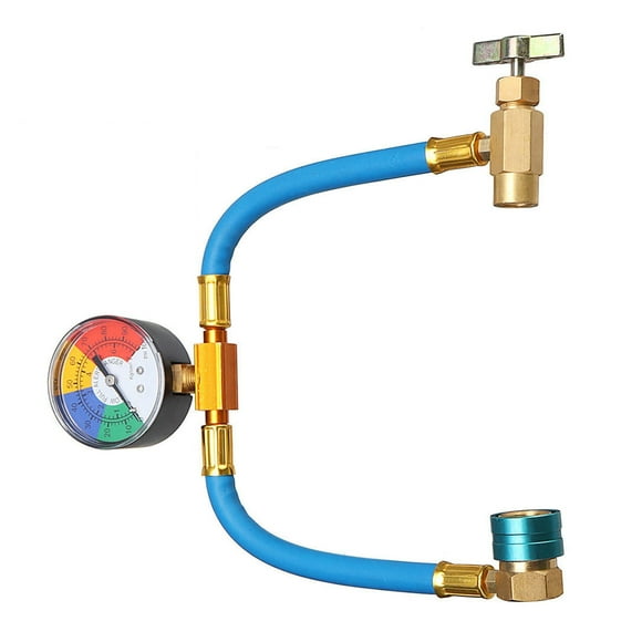 AURORA TRADE R1234YF Car AC Refrigerant Charge Hose Kit Recharge Hose with Gauge,A/C 1/2" ACME LH Recharge Measuring Kit Can Tap Air Conditioning Pressure Gauge R1234YF