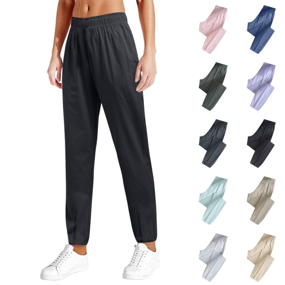 Summer Joggers for Women Stretch Active Pants Breathable Athletic Ice Silk Quick Drying Comfy Fit Track Hiking Pant Over 50 Ultra Black S