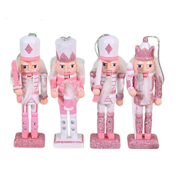 4Pcs Christmas Pink Nutcrackers Statue Wooden Hanging Figures Puppets Ornaments