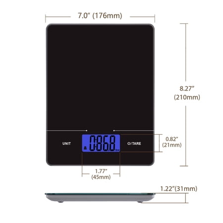 MAINSTAYS TEMPERED GLASS SLIMLINE DIGITAL SCALE WITH BLUE BACKLIT, BLACK