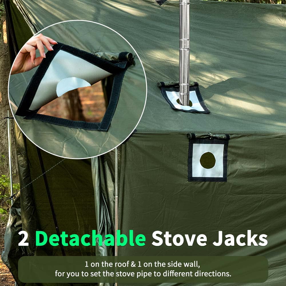 Waldmate 4-Person Hammock Hot Tents for Camping with Stove Jack and Snow Skirt(Green)