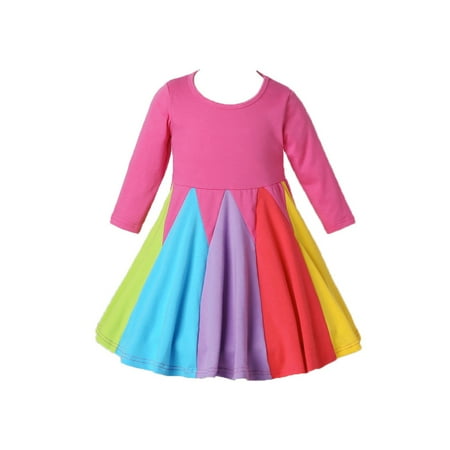 

EHTMSAK Infant Baby Toddler Child Children Kids Long Sleeve Dresses for Girls Dress Rainbow Fall Winter Sundress Pink 18M-5T 100