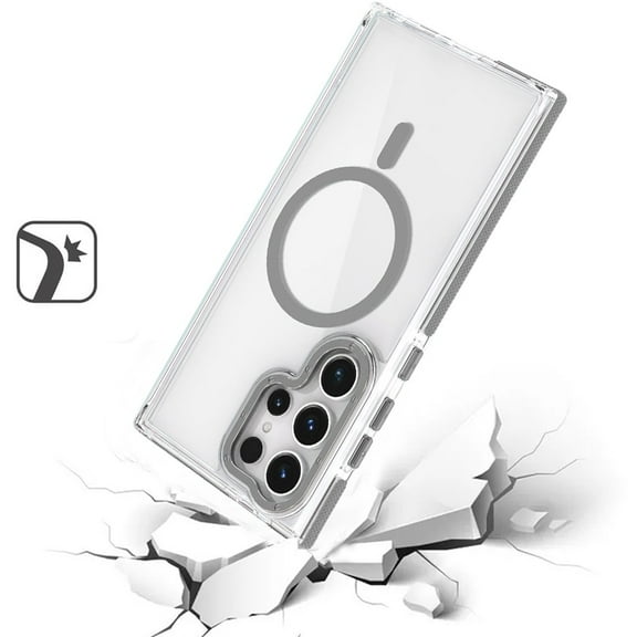 For Samsung Galaxy S25 Ultra Case, Transparent Back with Colorful Frame, Strong Magnetic Circle, MagSafe Compatible, Slim Shockproof Protection Phone Cover (Clear Gray)