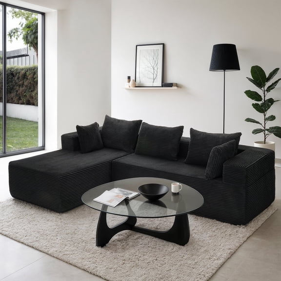 FORZIRAX 105" Oversized L-Shaped Sectional Sofa – Modern Modular Cloud Couch, Boneless Deep Seating Sofa for Living Room, No Assembly Required, Soft Corduroy Fabric, Black