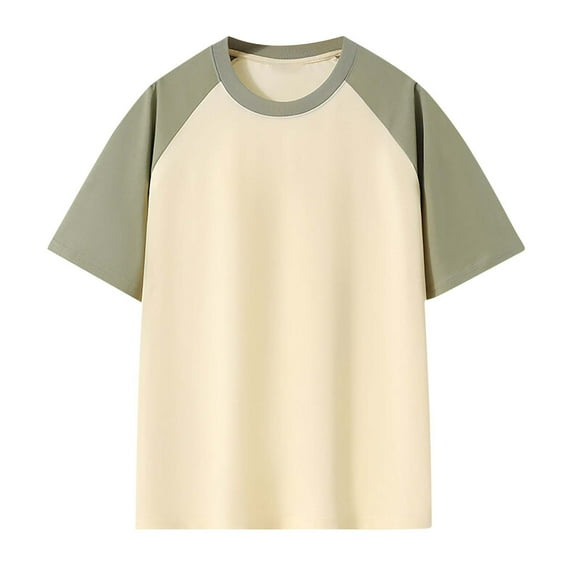 Short Sleeve Raglan Shirt for Men, Color Block Design, Polyester Spandex Blend, Round Neck, Lightweight for Spring Summer Casual Wear