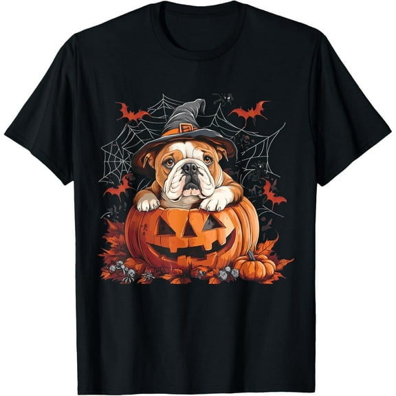 English Bulldog Pumpkin Halloween Thanksgiving Men Women Dog T-Shirt