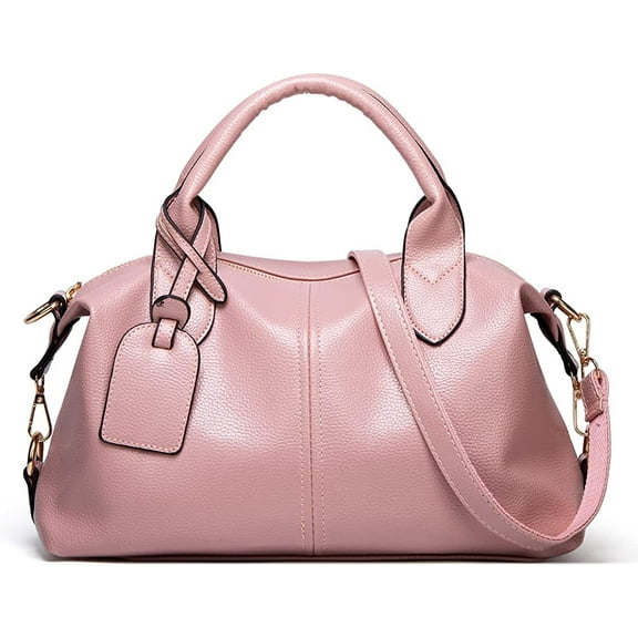 Women's Boston Pillow Bags PU Leather Practical Shoulder Crossbody Hobo Handbag Top-Handle Satchel Purse pink