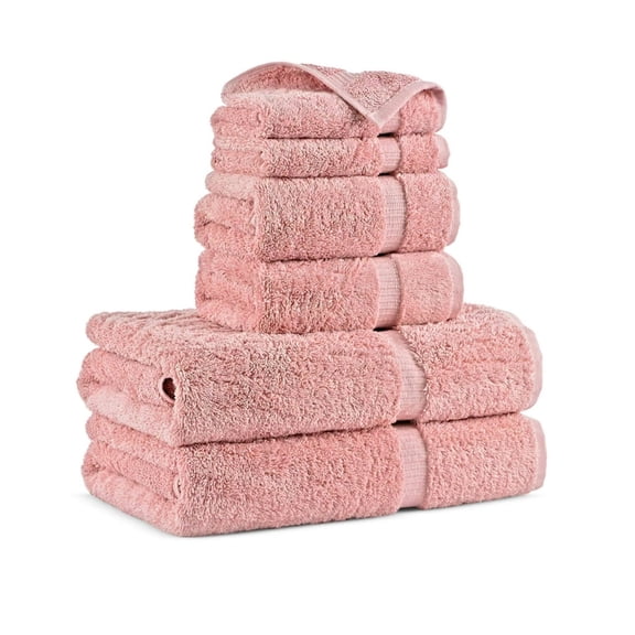 KAHAF COLLECTION 6 Piece Towel Set Pink – 100% Ringspun Cotton Soft & Highly Absorbent – Includes 2 Bath Towels, 2 Hand Towels & 2 Washcloths – Quick Dry, Durable, and Luxurious Bathroom Ess