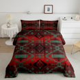 thumbnail image 2 of Homewish Red Green Aztec Queen Comforter Set, Vintage Triangle Abstract Bedding Sets, Western Hippie Bohemian Reversible Bedding Comforter Set, Luxury Bedroom Decor, 3-Piece, 2 of 8
