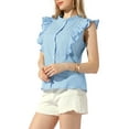thumbnail image 4 of Allegra K Women's Summer Ruffle Blouse Round Neck Button Up Casual Sleeveless Shirt, 4 of 5