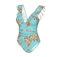 thumbnail image 4 of Yiaed World Travel Line Icons Map Print Women's Ruffled One Piece Swimsuit V Neck Swimwear Slimming Monokini for Woman-XX-Large, 4 of 8