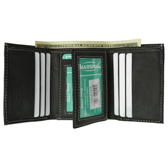 100% Leather Tri-fold Credit Card Mens Wallet Black 961107 (C)