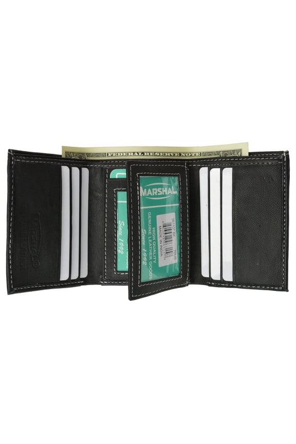 100% Leather Tri-fold Credit Card Mens Wallet Black 961107 (C)