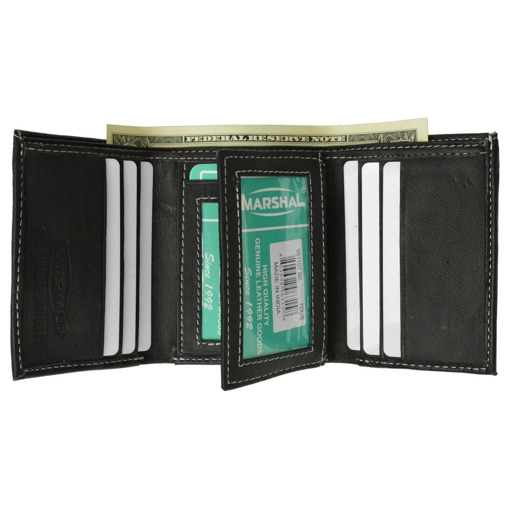 menswallet - 100% Leather Tri-fold Mens Wallet Black 961107 (C