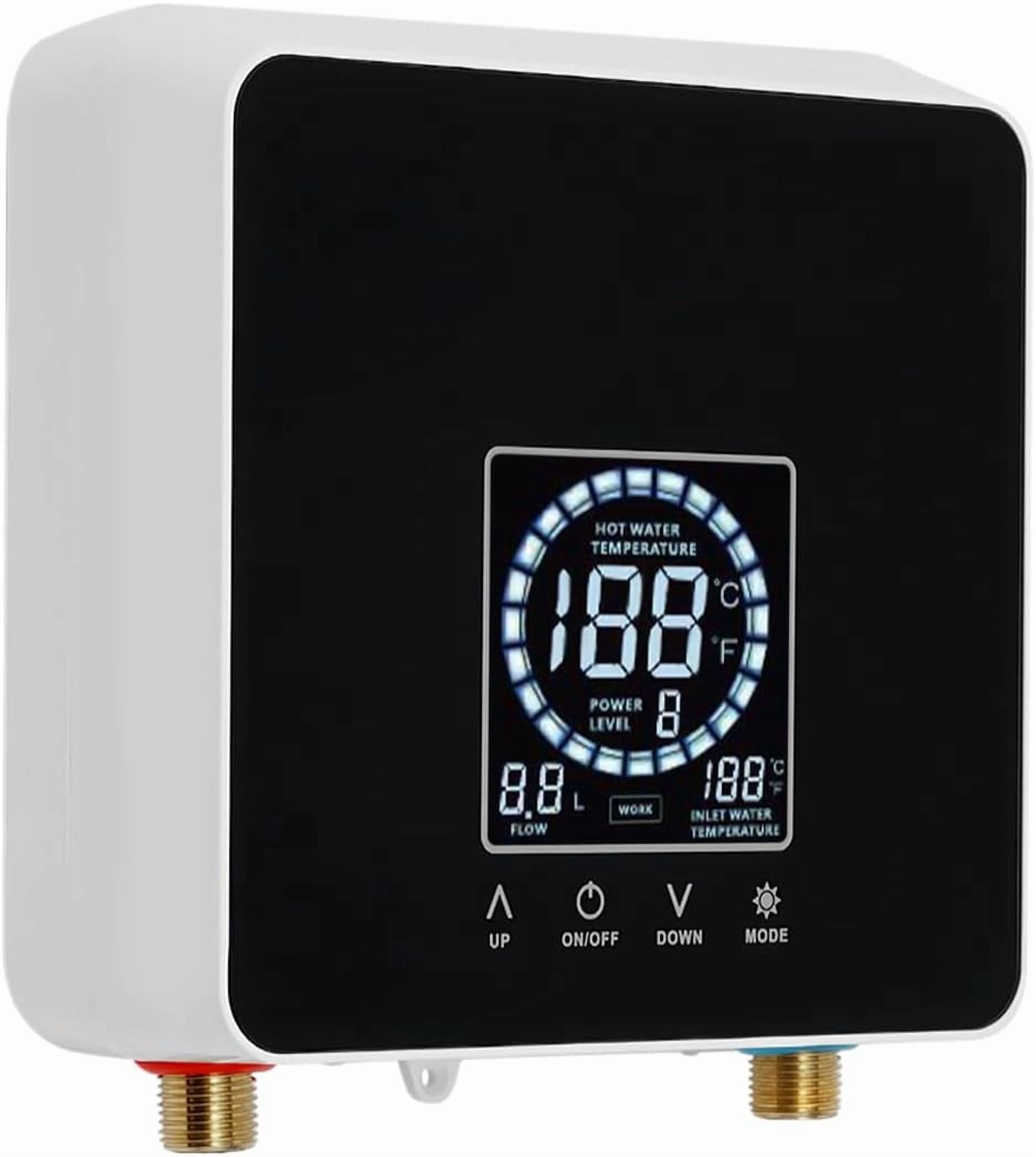 Electric Tankless Water Heater 5500W 110V Bathroom Kitchen Instant Hot Water Heater with LED Display&Remote Control for Daily Washing, RVs, Bars White Black