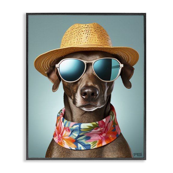 Stupell Industries Coastal Beach Ready Pup Black Framed Giclee Art, 11 x 14, by RB