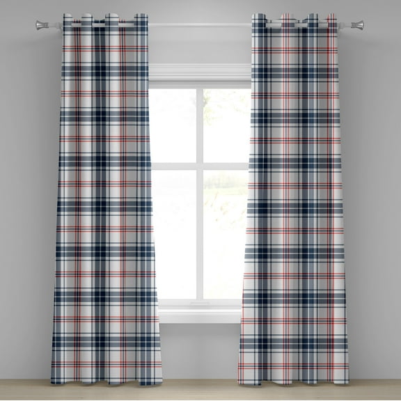 Ambesonne Plaid Grommet Curtain, British Country Pattern, 50" x 72", Vermilion Navy Blue