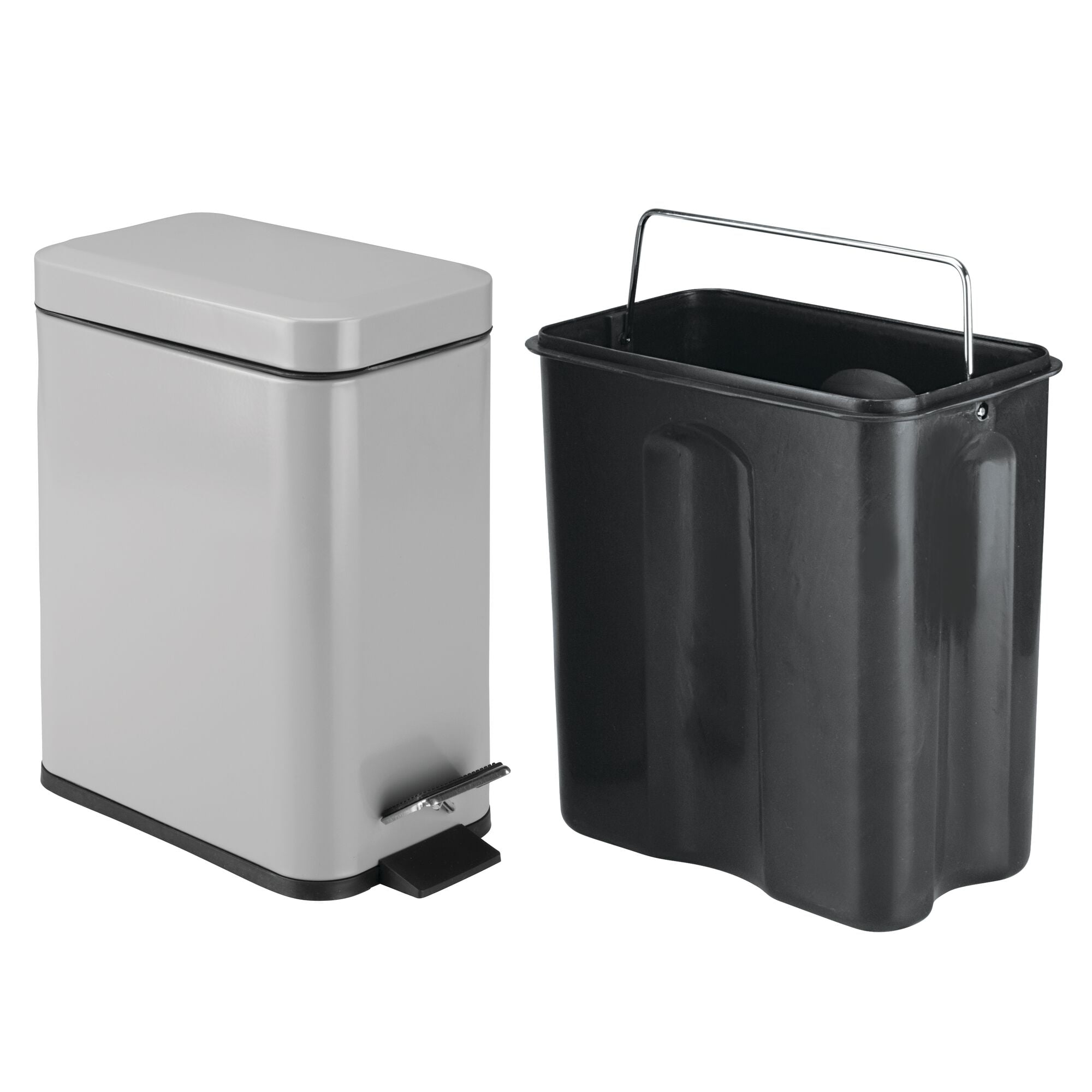 mDesign Small 1.3 Gallon Rectangle Metal Step Can with Liner/Handle, Gray