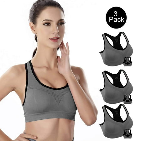 

Women’s Sports Bra ( XL Size ) 3 Pack Seamless Padded Racerback High Impact Bra Support Yoga Bras Gym Running Workout Gray