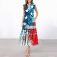 thumbnail image 7 of cocolona Womens 4th of July Dress Summer Casual America Flag Print Patriotic Long Maxi Dress V Neck Sleeveless Pleated Flowy Beach Sundress with Pockets, 7 of 7
