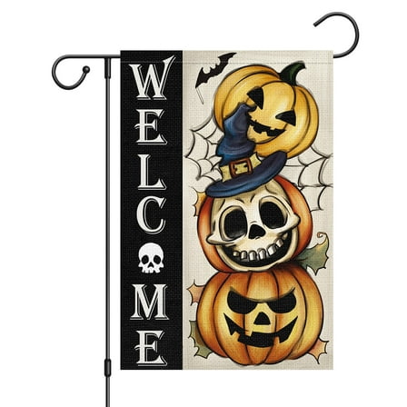 VOCHIC Welcome Halloween Garden Flag Double Sided Pumpkin 12x18 Inch Small Burlap Happy Holiday Yard Decoration Outdoor Outside House Flag (Only Flag)
