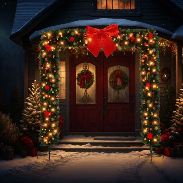 7.9FT Christmas Artificial Tree Archway, 1650 PVC Branch Tips, 350 Warm White LED Lights for Patio, Living Room, Store Entrance