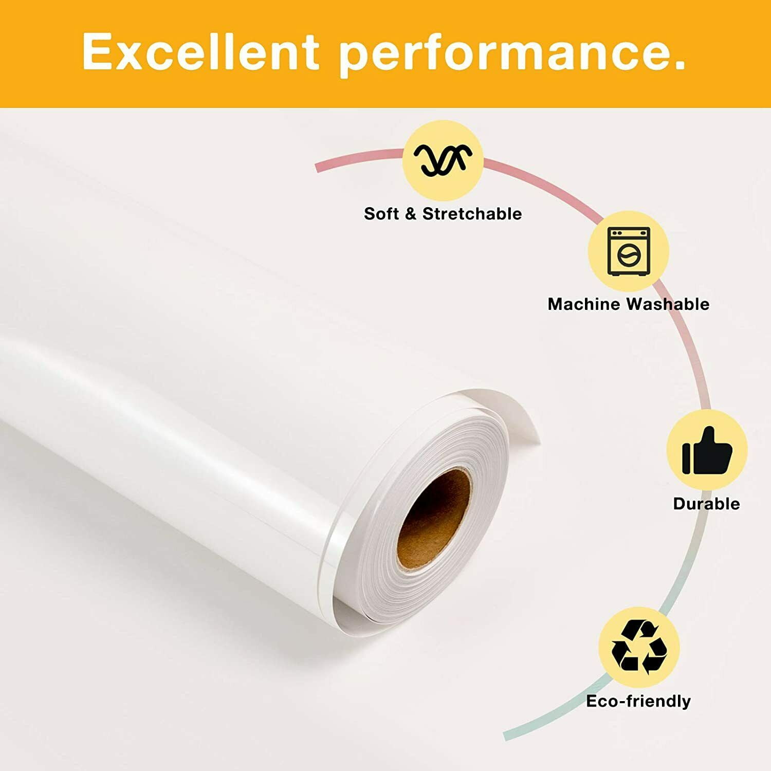HTVRONT White Heat Transfer Vinyl HTV Roll 12" x 60FT - Iron on Vinyl for Cutting Machine , Easy to Cut & Weed
