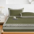 thumbnail image 6 of King Size Fitted Sheet Set - Forest Green Geometric 3 Piece Bedding Sets 16" Deep Pocket Fitted Sheet with 2 Pillowcases, White Greek Key Design Abstract Modern Art Brushed Microfiber Bed Sheets, 6 of 9