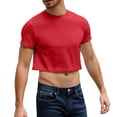 thumbnail image 2 of Men's Crop Tops Fashion Casual Short Sleeve Crew Neck Pullovers Summer Breathable Lightweight Classic Fit Solid Color Beach Tshirts Red S, 2 of 5