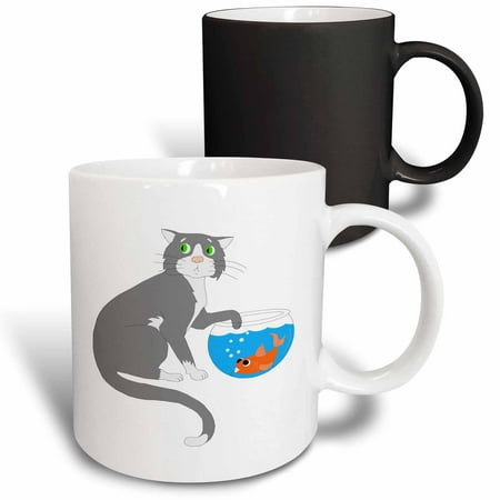 

3dRose Adorable Cat With Paw In Fish Bowl Magic Transforming Mug 11oz