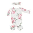 thumbnail image 2 of Baby Coming Home Outfit Knotted Sleep Gown Sleepwear Baby Knot Floral Long Sleeve Sleeping Gown With Headband Set, 2 of 5
