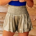 thumbnail image 2 of Pantalones cortos metálicos brillantes para mujer, pantalones cortos de entrenamiento plisados, sueltos, informales, de cintura alta, para playa, 2 of 8