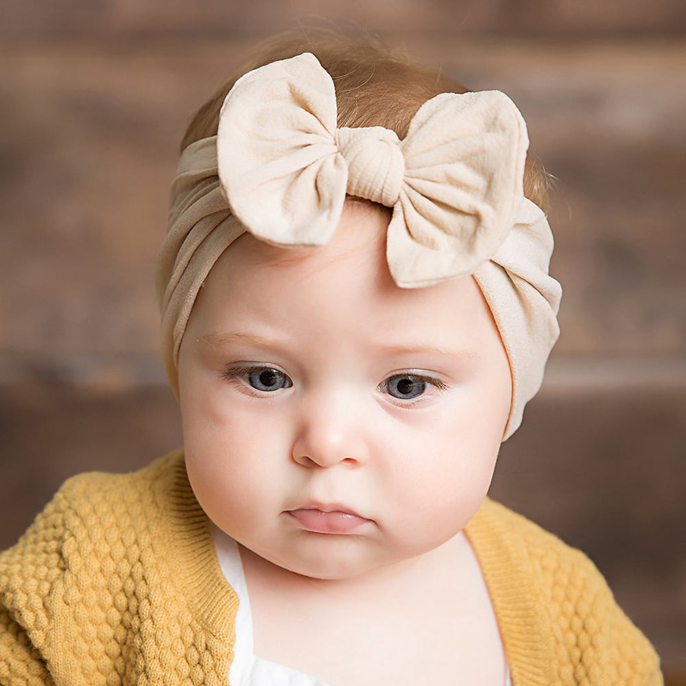 Baby Soft Hair Bands Bow Elastic Nylon Headband Tie for Newborn to 1 year Girls 