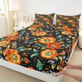 thumbnail image 3 of Manfei Country Flower Floral Queen Sheet Sets,Retro Rustic Botanical Flat Sheet,Black Orange Green Queen Fitted Sheet For Girls,Luxury Bedroom Decor,4 Pieces, 3 of 7