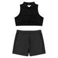 thumbnail image 3 of Linjinx Girls 2PCS Sport Outfits Racerback Crop Top with Booty Shorts Set Ballet Dance Gymnastics Black 14, 3 of 7