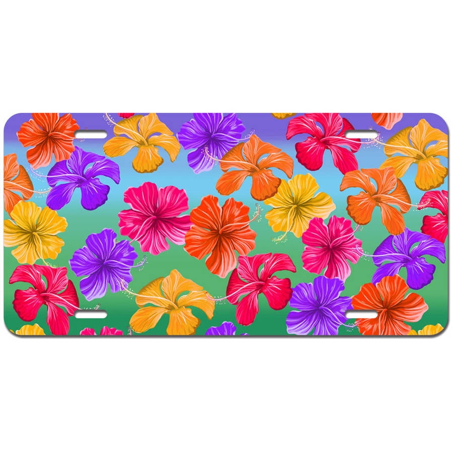 Pink Hibiscus Flower Metal License Plate Frame - Gloss Finish, Chip Resistant
