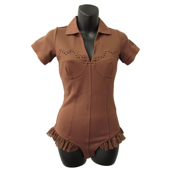 Fenty Puma By Rihanna Womens Polo Collar Bodysuit Shirt, Friar Brown, M