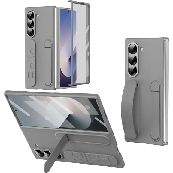 Case for Samsung Galaxy Z Fold 7 with Wristband Stand, Bulit-in Screen & Lens Protector Shockproof Full Body Drop Fall Protection Cover