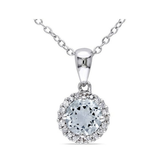 3/4 Carat (ctw) Aquamarine Halo Pendant Necklace in Sterling Silver with Chain