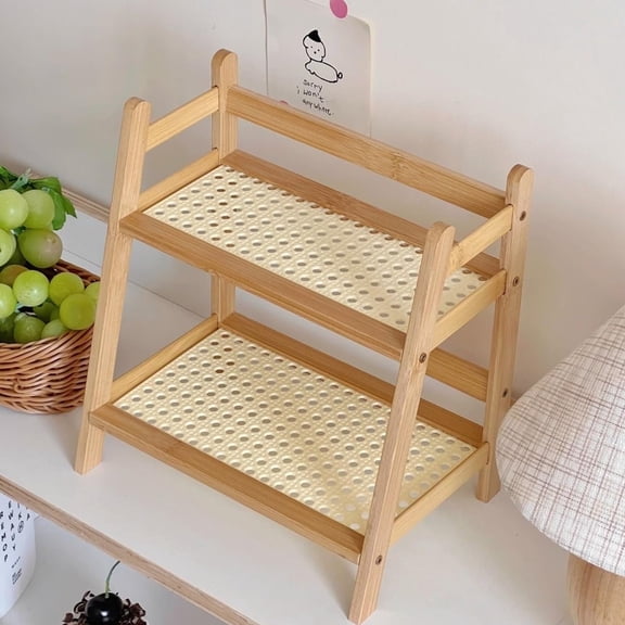 2-Tier Bamboo Kitchen Rack - Spice, Coffee,Cup Storage. Bamboo Kitchen Storage Rack Desktop Display