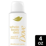 Dove Womens Whole Body Deodorant Cooling Spray Peach & White Tea Aluminum Free, 4 oz