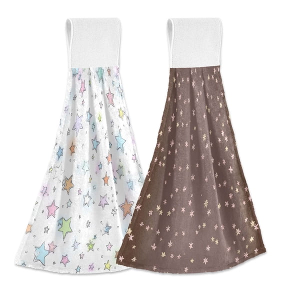 IAUYY Kitchen Hanging Towels Set of 2 100% Polyester Absorbent, Super Soft Hand Towels with Hanging Loops for Bathroom Kitchen Stars Of Different Sizes Stars Forming A Pattern