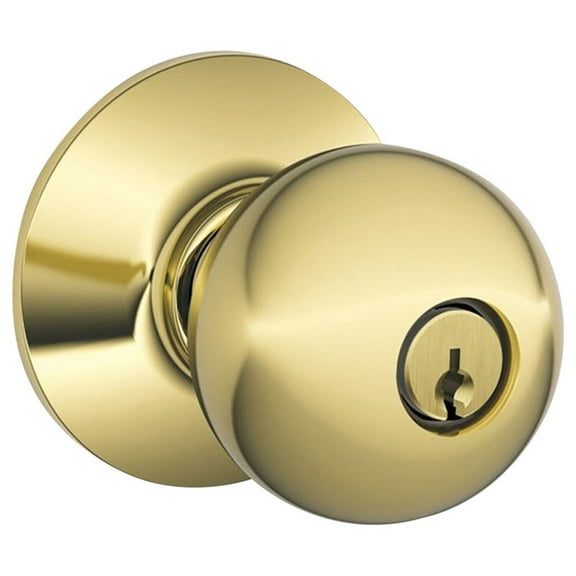 Schlage Residential F51A ORB 505 KD Grade 2 Entry Lock Orbit Knob Conventional Cylinder Keyed Different Lifetime Bright Brass Finish Not Handed